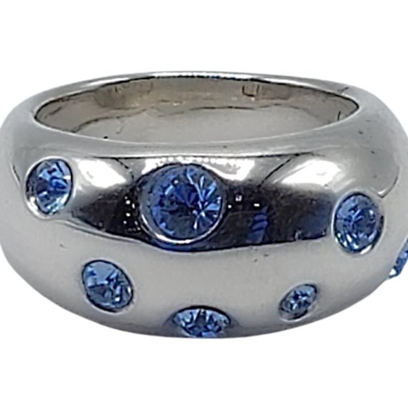 Pre-owned YSL YVES SAINT LAURENT Sterling Silver and Blue crystals ring.-7.5 - Picture 3 of 9
